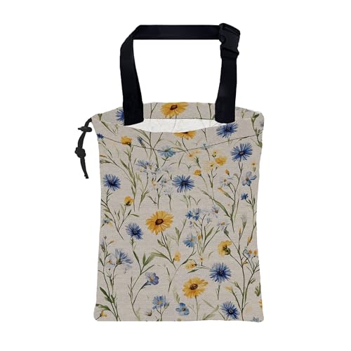 Car Garbage Bag Abstract Blue and Yellow Flowers Hanging Canvas Car Trash Bag Drawstring Car Back Seat Organizer for Car Back Front Seat Console with Adjustable Buckle - color: Abstract Blue and Yellow Flowers