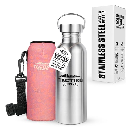 Tactiko Stainless Steel Wide Mouth Water Bottle | Single Wall Boil-Safe - color: Pink, size: 25 oz/750 ml
