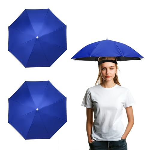 Umbrella Hat, Fishing Hat Hands Free Waterproof Adjustable Sun | Rain Cap Elastic Band Fit Camping - color: Sapphire Blue