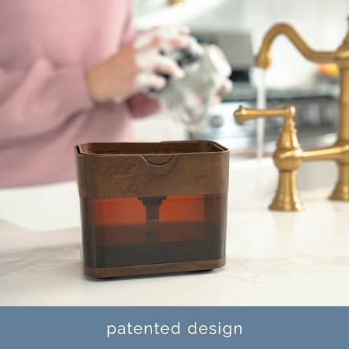 S&T INC. Dish Soap Dispenser and Sponge Holder, Plastic Walnut and Amber - color: Walnut and Amber