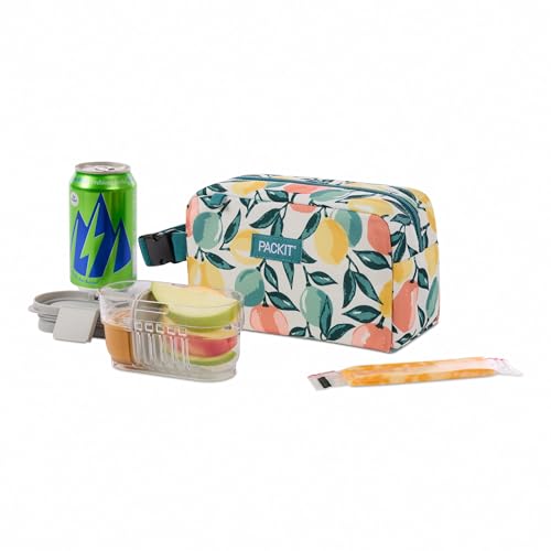 PackIt Freezable Snack Box, Citrus Orchard | Built-in ice packs, EcoFreeze+ Technology, Mini cooler, Office snacks, Small lunches, Buckle handle, Collapsible, Reusable - color: Citrus Orchard