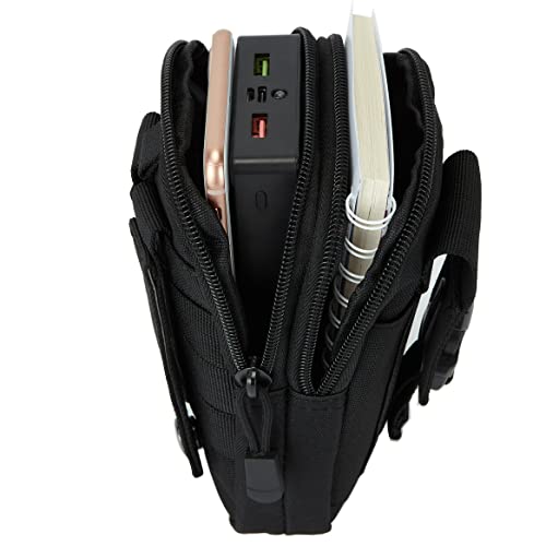 PHILEX Tactical Molle Pouch EDC Utility Gadget Outdoor Men Waist Bag with Phone Belt Clip Holder Holster - color: Black