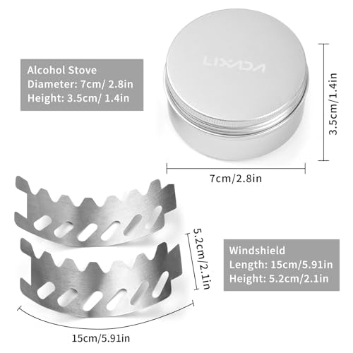 80ml Mini Backpacking Stove, Alcohol Burner with Small Stainless Steel Windshield Portable Camp Pocket Stove for Camping Hiking Survival (2PCS)