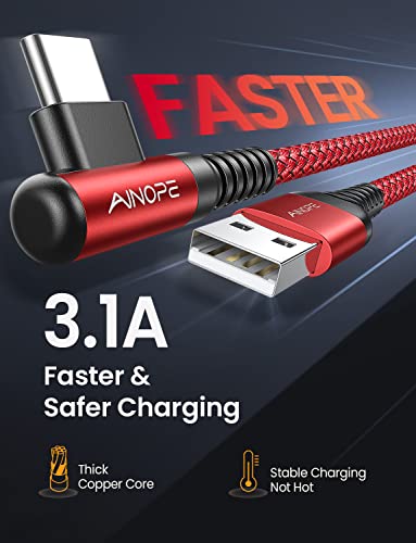 USB C Cable [2 Pack 1.6FT] Fast Charger Type C 3.1A Right Angle Nylon Braided USB Type C Cable Compatible with Galaxy Note 10 9 A51, S22 S21 S10 LG G8 G7 Charging Cord - color: Red, size: 1.6FT+1.6FT