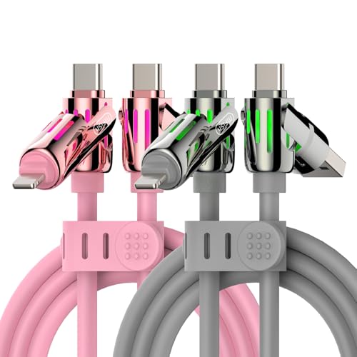 MFish 2-Pack 240W 4-in-1 Multi Charging Cable, Pink+Red, 6.6FT | Carrying Case, USB-A & USB-C to USB-C/Lightning, For iPhone 17/16/15/14, MacBook, iPad, Laptop, Samsung S25/S24 - color: Pink+Red, size: 2-Pack 6.6FT