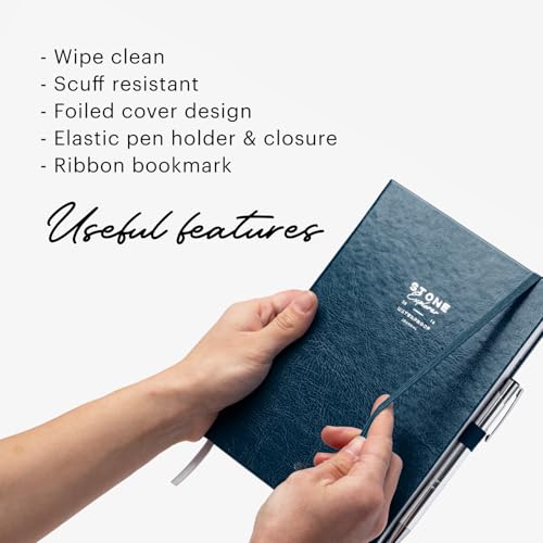 Stone Journal Explorer Notebook – A5 Waterproof Paper Field Journal, Vegan Leather Hardcover, 144 Pages Alternating Ruled & Dot Grid, Back Pocket, Weather-Resistant (Navy Blue) - color: Navy Blue