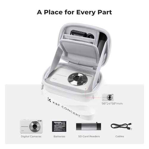 K&F CONCEPT Carrying Case for Digital Camera | Small Hard Shell Protective Case, Compatible with CAMKORY, for Kodak Pixpro FZ55/FZ45,for Canon PowerShot (Case Only), BE01 - color: White
