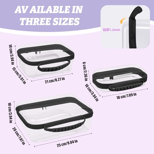 3 Pack Deep Clear Hard Shell Zipper Cases with Handle (Black) | Travel Toiletry Bag, Waterproof 1.2mm PET Hard Plastic Pouches, Organizer Box for Makeup, Toy, Snack, Stationery, Diaper - color: Black Handle(L+M+S)