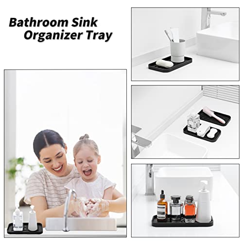 MicoYang Silicone Kitchen Sink Organizer Tray for Multiple Usage,Eco-Friendly Sponges Holder for Kitchen Bathroom Counter or Sink,Dish Soap Dispenser,Scrubber,Bottle,Cup (Black, 10"×5.3") - color: Black, size: 10" x 5.3" x 0.7"