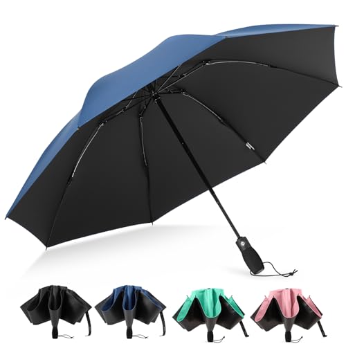 G4Free 46 Inch Inverted Umbrella Windproof Travel Umbrella for Rain & Sun | Black Coating UV Protection, Strong 8 Ribs, Auto Open/Close, Reverse Folding Umbrella with Non-Slip Grip, Fits Car & Backpack - color: Blue