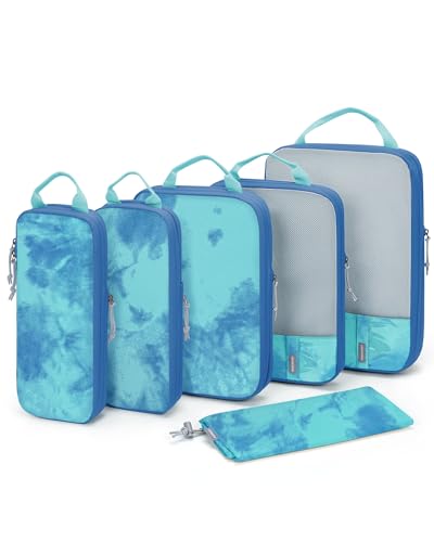 BAGSMART Compression Packing Cubes for Travel Essentials - color: Tie-dyed Sea, size: Set of 6
