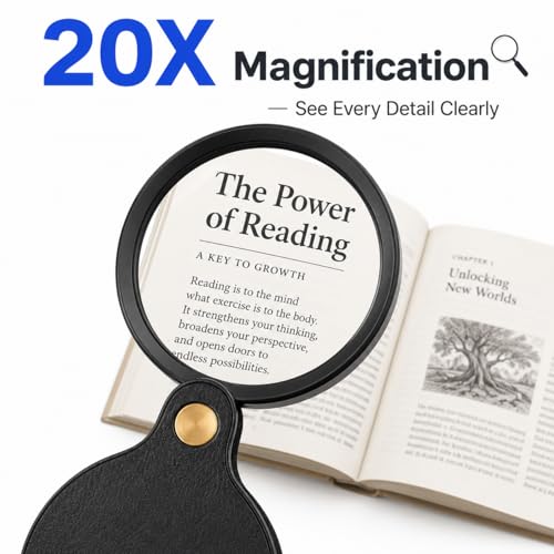 20X Pocket Magnifier, 2026 New Model Mini Folding Magnifiers, 2PCS Pocket Magnifying Glass with Small Viewing Hole Design, Portable Magnifier for Seniors, Hobbyists, Collectors, Students