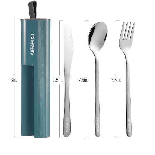 18/8 Stainless Steel Reusable Portable Utensils Set with Case & Phone Stand - Travel Flatware Kit for Office, Camping, Picnic, Outdoor Activities - color: Blue