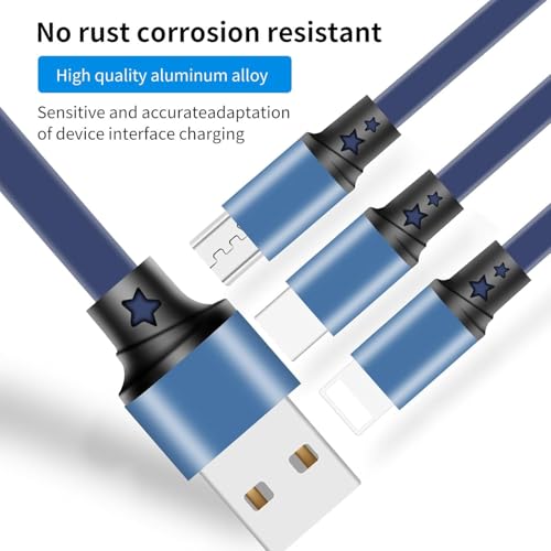 SDBAUX Multi Charging Cable,USB A to 3 in 1 Retractable Mini/Type-C/Micro Port Fast Charger Cord for iPhone 17 16 15 14 13 12 Pro Max,Galaxy S23/S22/S20,Cell Phones Tablets Universal Use (Blue) - color: Blue