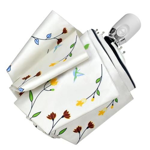 Cuby UV Sun Umbrella Compact Folding Travel Umbrella Auto Open and Close for Windproof, Rainproof & 99.9% UV Protection Parasol with Black Anti-UV Coating - color: New Butterfly flower