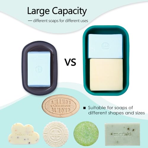Large Travel Soap Container Leak Proof,Silicone Soap Case with Soap Pad,Slip-Resistant Portable Bar Soap Holder for Shower Bathroom Gym Camping(Green) | Slip-Resistant Portable Bar Soap Holder for Shower Bathroom Gym Camping(Green) - color: Rectangular Gr