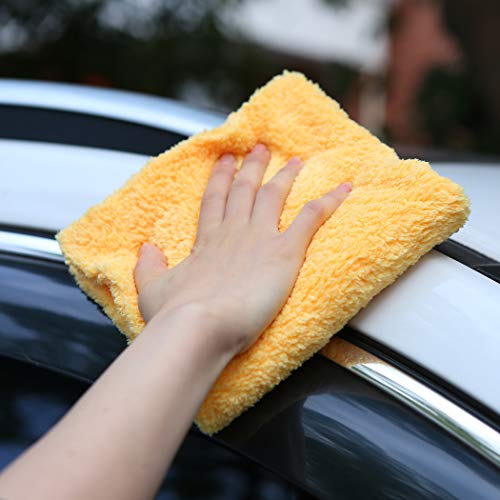 CARCAREZ Microfiber Towels for Cars, Car Drying Wash Detailing Towel with Plush Edgeless Microfiber Cloth (Yellow) - color: Yellow