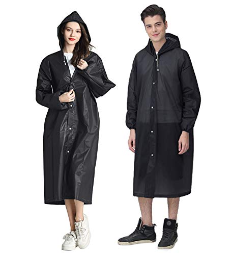 HLKZONE Raincoat, 2 Pack Rain Ponchos for Adults Travel Rain Jacket Packable Rain Coats for Women with Drawstring Hood - color: B-black