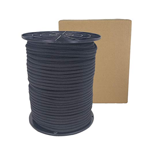 1/4" Black Shock Cord, Marine Grade Polyester Bungee Cord, 250 ft Spool, UV Resistant Elastic Rope - size: (#8) 1/4" x 250 feet