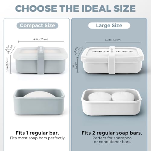 Compact Leakproof Travel Soap Case with Lid & Silicone Strap - Portable Draining Soap Bar Holder for Gym, Bathroom, Camping - Lightweight Silicone Soap Dish Container (Gray) ﻿ - color: Gray