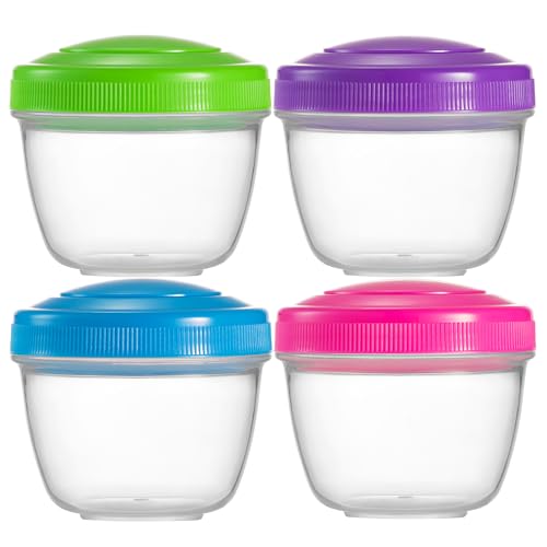 Snack Containers (4 Set) - 4.75 Oz Small Food Storage Cups with Lids - Fruit, Nuts, Sauce, Condiments & Salad Container for Lunch Box - Reusable Dessert Cups, Microwave & Freezer Friendly, BPA-free - color: 4.75 Ounce - Bright Colors