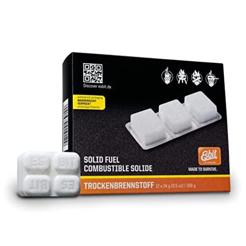 Esbit 1300-Degree Smokeless Solid 14g Fuel Tablets for Backpacking, Camping, and Emergency Prep - style: 12 Pieces