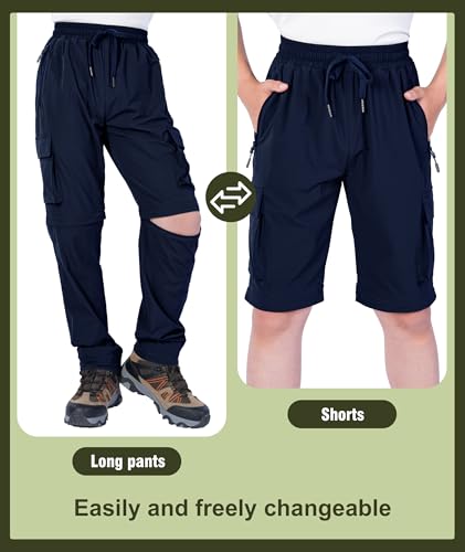 Kids Hiking Convertible Zip Off Pants Quick Dry Outdoor Nylon Pants Waterproof Stretchy with Zip Pockets 4-16Y - color: Blue, size: X-Large