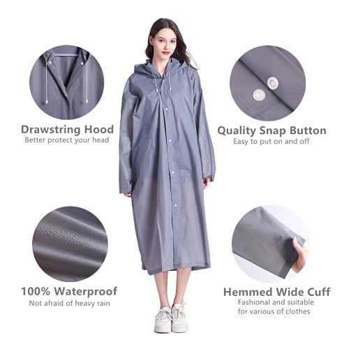 Rain Ponchos for Adults Reusable, 2-5 Pack Raincoat for Women Men, Waterproof Rain Coat Gear with Hood Drawstring - color: Grey X5