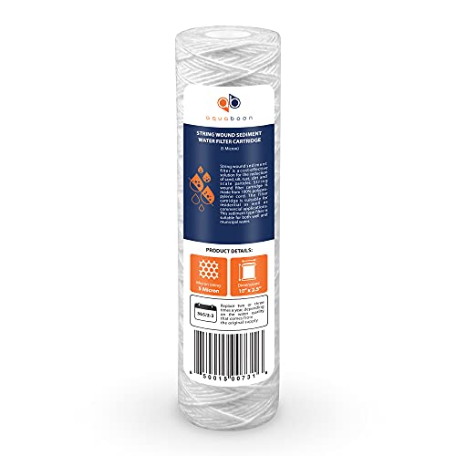 Aquaboon Whole House 5 Micron 10 x 2.5 String Wound Sediment Water Filter Cartridge Replacement Compatible with Well Water Filter WHKF-WHSW, 6-Pack - size: 6 Count (Pack Of 1)