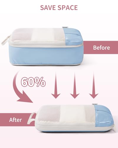 Narwey 6 Set Compression Packing Cubes for Travel, Lightweight Expandable Luggage Organizer Bags, Durable Space Saver Bags (Blue) - color: Blue