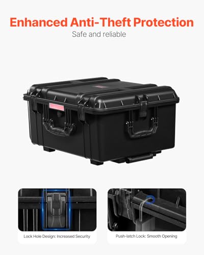 VEVOR Dry Box, Waterproof Hard Case with Pre-Cut Foam, 25 x 20 x 12.5inch | With Rolling Wheels & Retractable Pull Handles, Easy to Move & Carry, Padlock Holes, IP67 Waterproof, For Travel, Cameras - size: 63x50x32 cm
