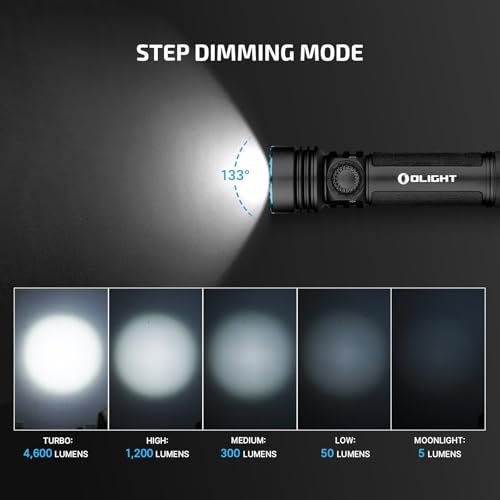 OLIGHT Seeker 4 Pro Rechargeable Flashlights, Bright High Lumens Black | 4600 Lumens, High Powerful Flash Light, with USB C Charging Holster, Waterproof IPX8 for Emergencies, Camping, Searching - color: Black