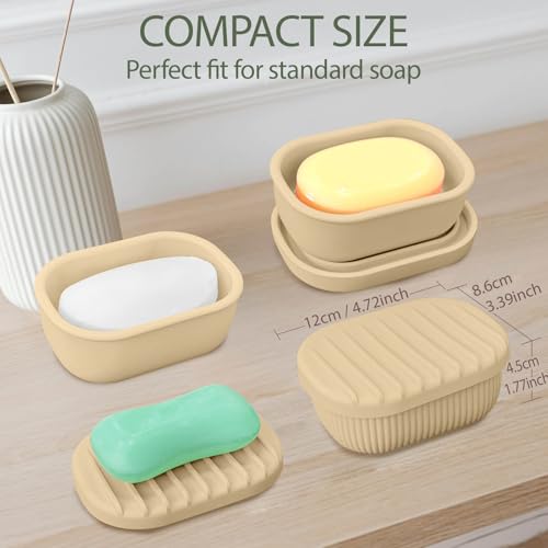 Leakproof Silicone Travel Soap Case with Drainage Layer, Silicone Bar Soap Holder Compact Portable Shatterproof Soap Container Box for Bathroom Gym Camp Travel Toiletries (Sand, Drainage Lid) - color: Sand, size: Drainage Lid