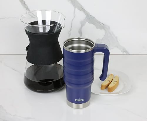 MIRA 24 oz Insulated Travel Mug - Stainless Steel Coffee Cup with Spill-Proof Flip Lid & Handle - Hot/Cold Car Tumbler - Marine - color: Marine
