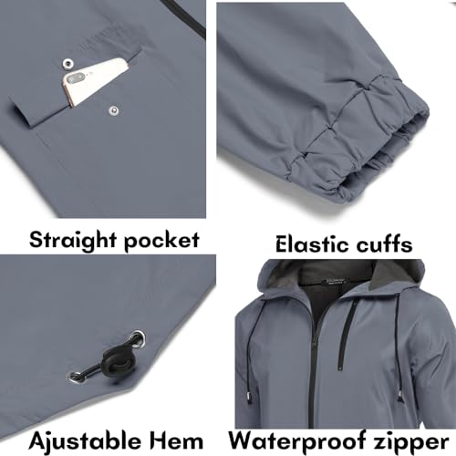 COOFANDY Men's Long Raincoat Ligtweight Rain Jacket Waterproof Outdoor Jackets with Hood - color: Charcoal Grey, size: Medium