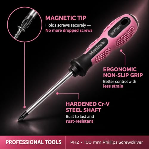 10-Piece Pink Magnetic Screwdriver Set in Storage Tube - color: Pink