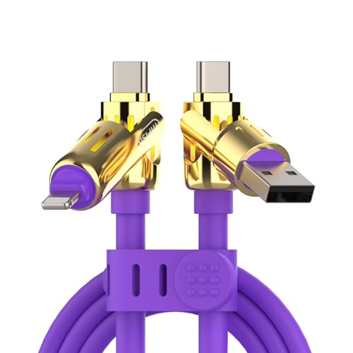 MFish 2-Pack 240W 4-in-1 Multi Charging Cable, Purple+Green, 6.6FT | Carrying Case, USB-A & USB-C to USB-C/Lightning, For iPhone 17/16/15/14, MacBook, iPad, Laptop, Samsung S25/S24 - color: Purple+Green, size: 2-Pack 6.6FT