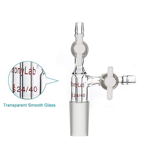stonylab Glass Vacuum Transfer Adapter, Borosilicate Glass Vacuum Adapter with PTFE Stopcocks and 24/40 Inner Joint - size: 24/40 Joint