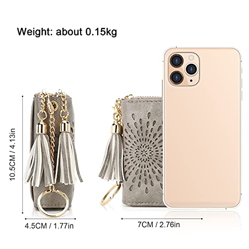 APHISON RFID Credit Card Holder Zipper Card Case Keychain Small Wallet for Women 1942-2 GRAY - color: B-GRAY-2（double zip）