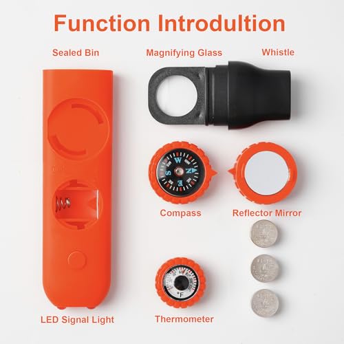 Emergency Survival Safety Whistle，Whistle for Kids with Lanyard,Compass,Thermometer,Ideal for Kayaking, Boating, Hiking, Camping, Climbing - color: Orange 2pcs