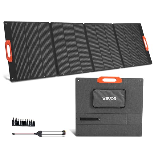 VEVOR 300W Foldable Monocrystalline Solar Panel, 23% High-Efficiency Portable Mono Solar Panel Charger with MC4 Output & 10-in-1 DC Adapters, IP67 Waterproof for Power Stations, Camping, Hiking Trips - size: 300W