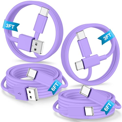 4 Pack 3/3/6/6FT 60W USB C to USB C Cable & USBA to USBC Fast Charging Cord | Car Carplay USB C Charge Cable for iPhone 17 16 15 Pro Max, Type C Cable for Samsung S26/S25, MacBook Pro/Air, iPad - Purple - color: Purple, size: 3ft+3ft+6ft+6ft