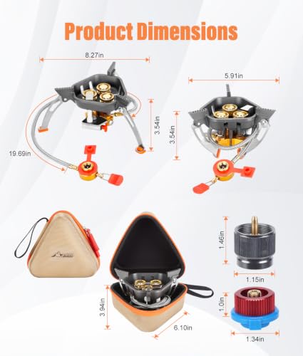 WADEO 7200W Windproof Camp Stove, Camping Gas Stove with Piezo Ignition | Backpacking Stove, Portable Camping Stove for Outdoor Camping, Backpacking, with Two Fuel Canister Adapter, Carry Case