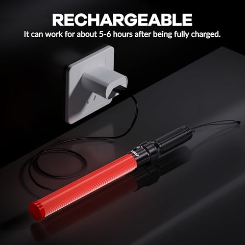 E-riding 10 Pack 16 Inch Rechargeable Traffic Wand with 2 Flashing Modes | Traffic Control Baton for Airport, Parking, Car Directing - size: 10 Pack