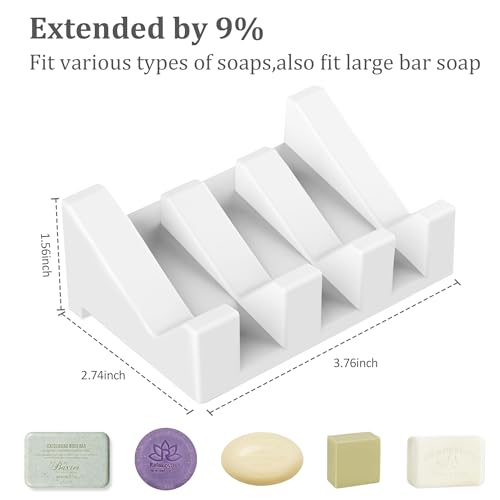 Silicone Soap Dish,3PCS Self Draining Bar Soap Holder for Shower,White | Self draining silicone soap dish with drainage,waterfall design keeps bar soap dry,extended soap holder for shower,bathroom - color: 3*white