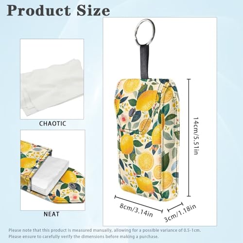 Tissues Purse Pocket Snap Button Enclosed Lemon Purse Tissue Holder with Hanging Rings Portable Travel Tissue Pouch for Daily Outgoing - color: Lemon