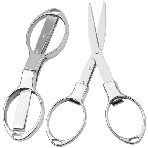 Portable Stainless Steel Folding Scissors - 2 Pack Mini Safety Scissors for Travel, Camping & Office | Compact Durable Design Meets Security Standards - color: 2pcs Silver