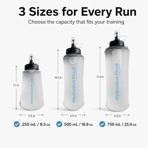 Soft Flask Collapsible Water Bottle, BPA-Free TPU Folding Hydration Flask with Dust Cover for Trail Running, Hiking & Cycling (8.5, Fluid Ounces)
