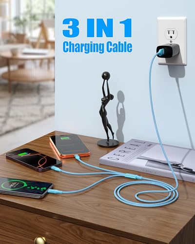 3 in 1 Multi Charging Cable for Multiple Devices Fast Charge 2Pack 4FT Blue | Car Travel Essentials,MFI Certified Universal Phone Charger with Lightning/Micro USB/Type C for Apple iPhone17-5 iPad Android - color: Blue-4ft