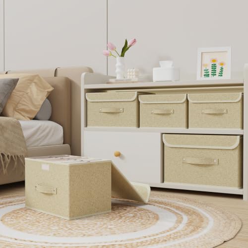 Storage Bins with Handles,Grey and Beige,10.2x7.9x6.7in,1 Pack - color: Beige/Gray, size: 10.2x7.9x6.7in(1-pack)